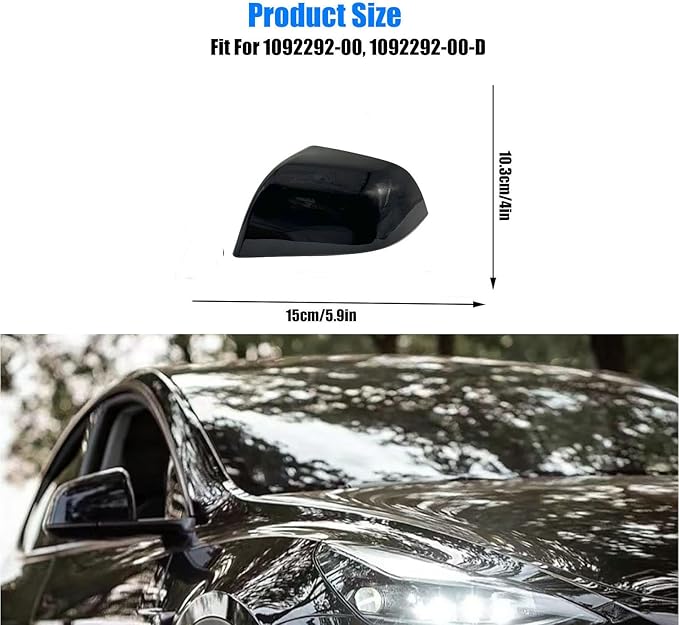 Compatible with Tesla Model 3 Side Mirror Cover Replacement 2017 2018 2019 2020 2021 2022 2023 2024 2025, Left Side Rearview Mirror Cover Cap for Model 3 Accessories(Black)