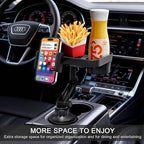 Car Cup Holder Tray, 10 Inch 3 in 1 Detachable Car Food Tray with 360° Rotating Phone Holder, Cup Holder Expander Adapter Fits Yeti Hydro Flask 16-46 oz, Road Trip Car Essentials