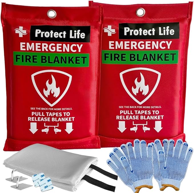 Protect Life Saving Emergency Fire Blankets 2 Pack - 40"x40", Fiberglass Fire Blanket for Home & Kitchen - Fire Suppression o