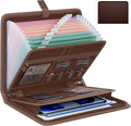 Fireproof Accordion File Organizer, Portable Expanding File Folder with Waterproof Zipper&Labels, Brown Document Organizer wi