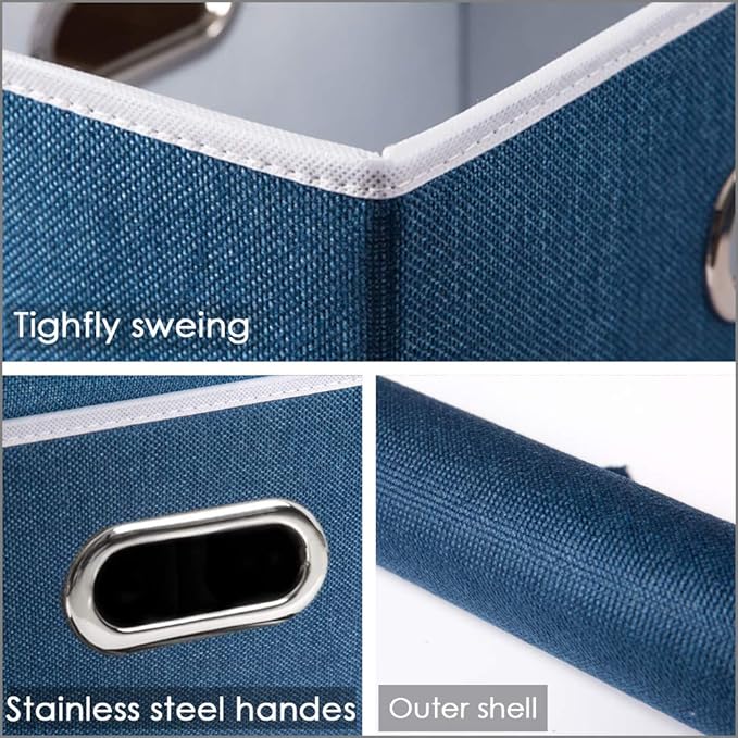 PRANDOM Foldable Storage Bin with Lid [5-Pack] Linen Fabric Decorative Storage Box Organizer Container Basket Cube with Handl