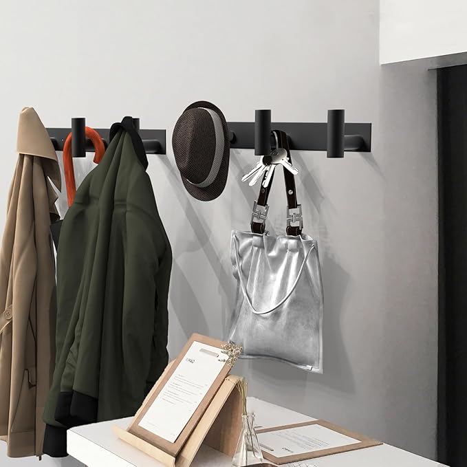 VAEHOLD Black Hat and Coat Wall Mount Rack - 3 Hooks for Robes, Bags, Keys, and Towels - Bathroom Towel Hanger Organizer (1 P