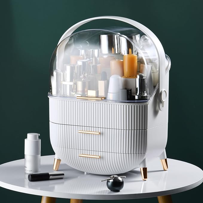 CANITORON Makeup Organizer,Skincare Organizer with 2 Drawers and Transparent Cover,Cosmetic Display Case for Vanity Organizer
