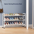 Abiglifty 3-Tier Expandable Shoe Rack,17"-33" Adjustable Shoe Rack for Closet,Metal Shoes Shelves for Front Door Entrance, Ga