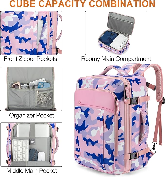 Lumesner Carry on Travel Backpacks, Extra Large 40L Flight Approved for Men & Women,Expandable Suitcase backpack (Camouflage 