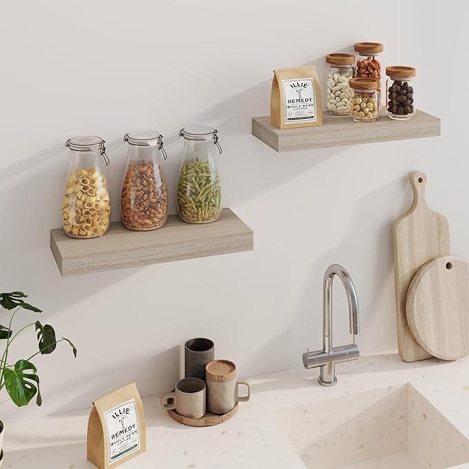 Fun Memories Floating Shelves for Wall, 20 Inch Floating Shelves Set of 2, Hanging Shelf with Invisible Brackets, Wood Shelve