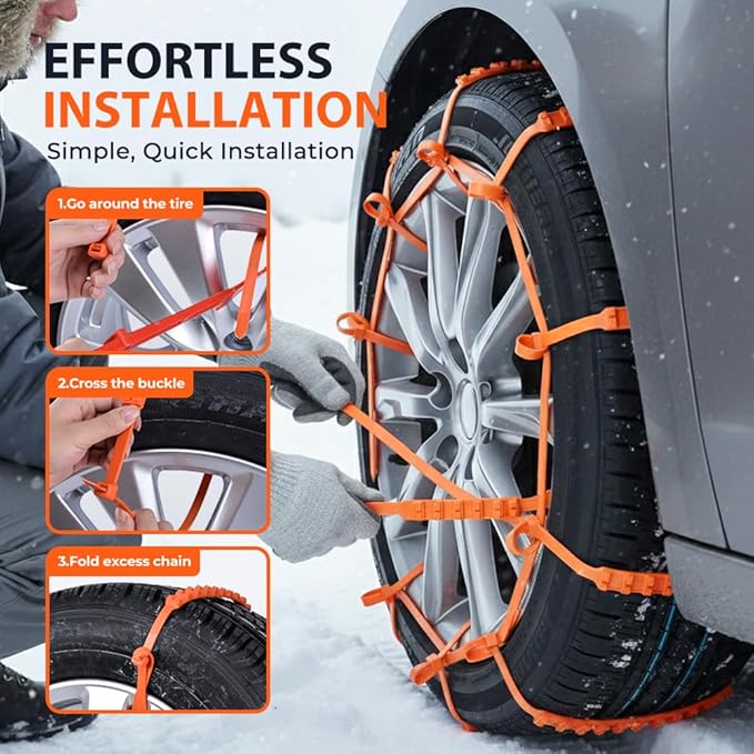 2026 New Universal Anti-Skid Snow Tire Chains, Emergency Traction Cables for Cars SUVs Trucks, Reusable Winter Safety Chains 