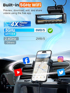 4K Dash Cam Front and Rear, Built-in 5G WiFi GPS, 64GB Card Included, 3.59'' IPS Screen Dash Camera for Cars, Dual Dashcam wi