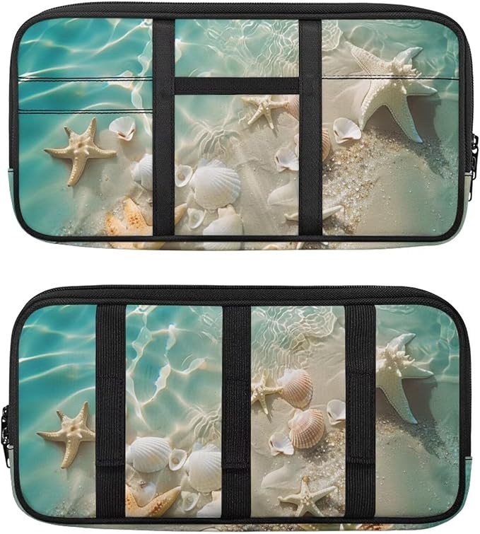 Beach Starfish Car Sun Visor Organizer for Women Men Multi-Pocket Storage Pouch with Zipper, Scratch-Resistant Auto Visor Holder for SUV, Truck Car Interior Storage Accessories