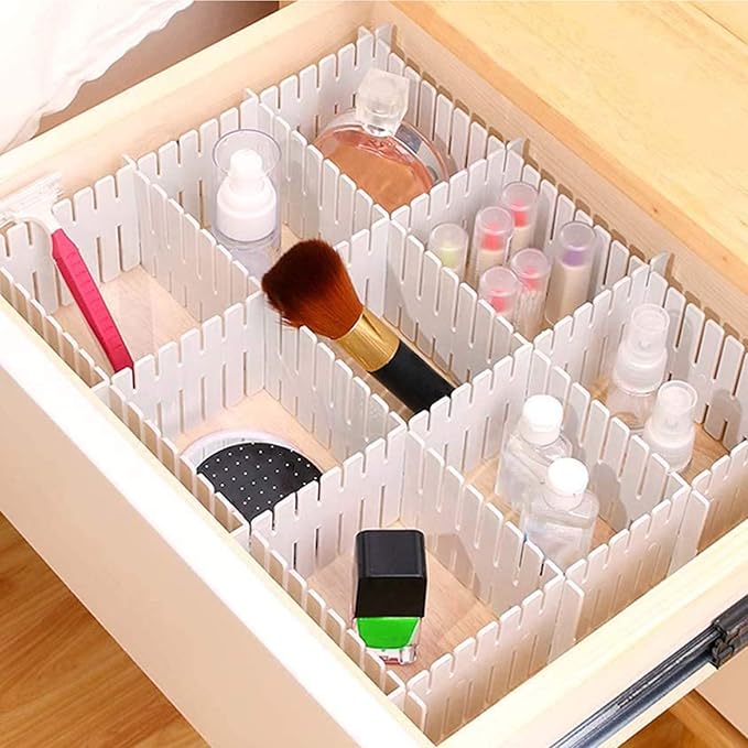 MUKCHAP 72 Pieces DIY Plastic Grid Drawer Organizer, 12.6 Inch Plastic Grid Drawer Dividers, Plastic Adjustable Drawer Divide