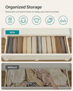 SONGMICS Set of 4 Large Size Wardrobe Clothes Organizers, 6-Compartment Foldable Drawer Organizers with Handles, 16.5 x 11.8 