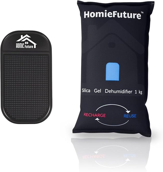 1000g Car Dehumidifier Bag with Non-Slip Dashboard Mat | Microwave Rechargeable Silica Gel Desiccant | Absorbs Moisture & Con