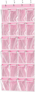 Simple Houseware 24 Pockets Large Clear Pockets Over The Door Hanging Shoe Organizer, Pink (56" x 22.5")