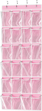 Simple Houseware 24 Pockets Large Clear Pockets Over The Door Hanging Shoe Organizer, Pink (56" x 22.5")