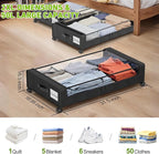Under Bed Storage with Wheels, 2-Pack Underbed Storage Containers with Clear Lids, Under Bed Shoe Storage Organizer, Rolling 