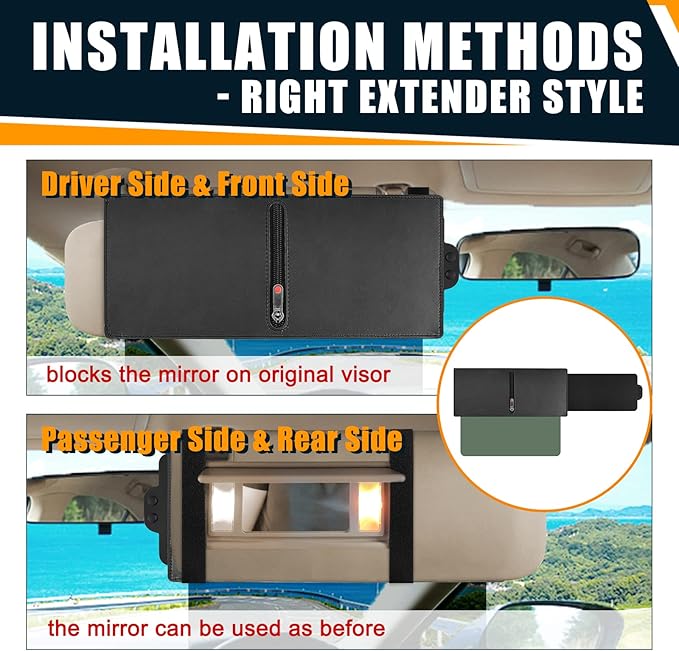 Veharvim Sun Visor Extender for Car (Polarized, Zipper Slider& Prevents Fingerprints, UV400, PC Lens), Visor Extender Attachment for Car Visor, Anti-Glare for Safe Driving (Passenger Side)