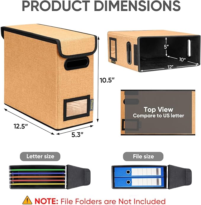 BALEINE File Organizer Box with Lid, Collapsible File Folder Organizer with Plastic Slide, Hanging File Folder Box for Office