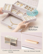 Vlando 3 Layer Jewelry Box - Women Jewelry Box with Retractable Tray - Jewelry Organizers with Drawer for Necklaces, Rings, B