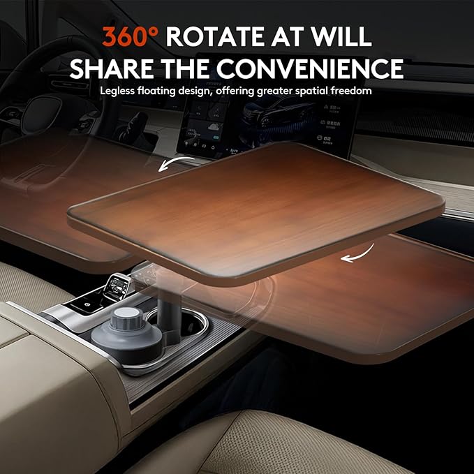 Car Tray Table & Car Laptop Desk, Height-Adjustable 360° Rotating Wood Car Laptop Mount, Steering Wheel Tray, Cup Holder Table,Compatible with Tesla & Most Vehicles Walnut