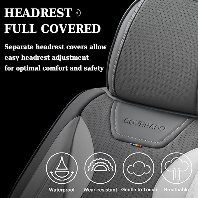 Coverado Car Seat Covers Full Set, Seat Covers for Cars, Front Seat Covers and Back Seat Cover Waterproof Leather Automotive 