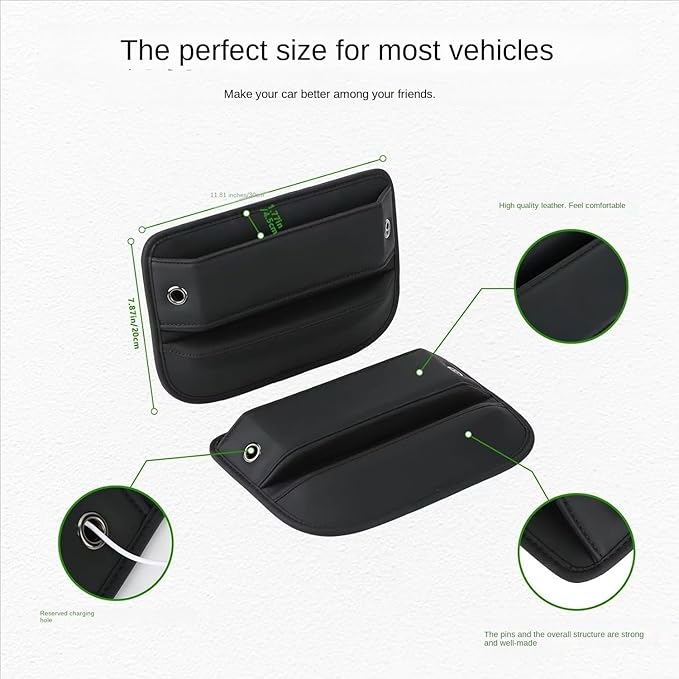Car Seat Gap Filler Organizer, 2-Pack, Black Leather, Universal Anti-Drop Holder for Phone, Keys, Cards, Fits SUV, Truck
