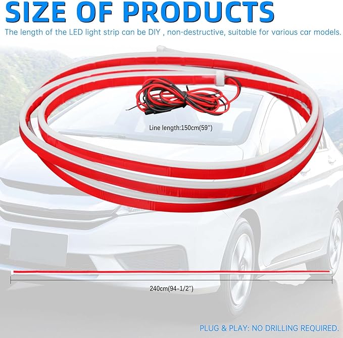 DREAMIZER 94" Inch Dynamic Scan Start Up Car LED Under Hood Light Strip Glow Daytime Running Light(White)