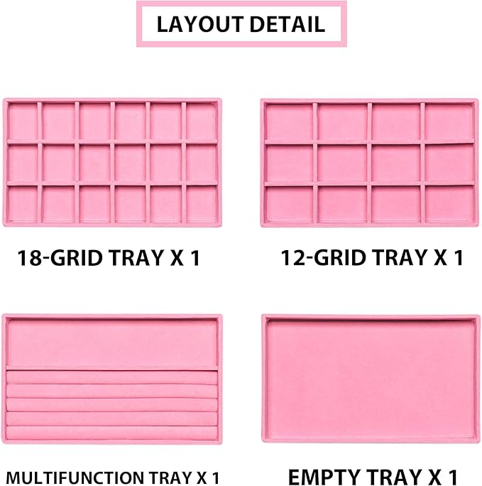Frebeauty Jewelry Organizer Tray,Stackable Velvet Jewelry Trays,Drawer Inserts Earring Organizer For Women Jewelry Storage Di