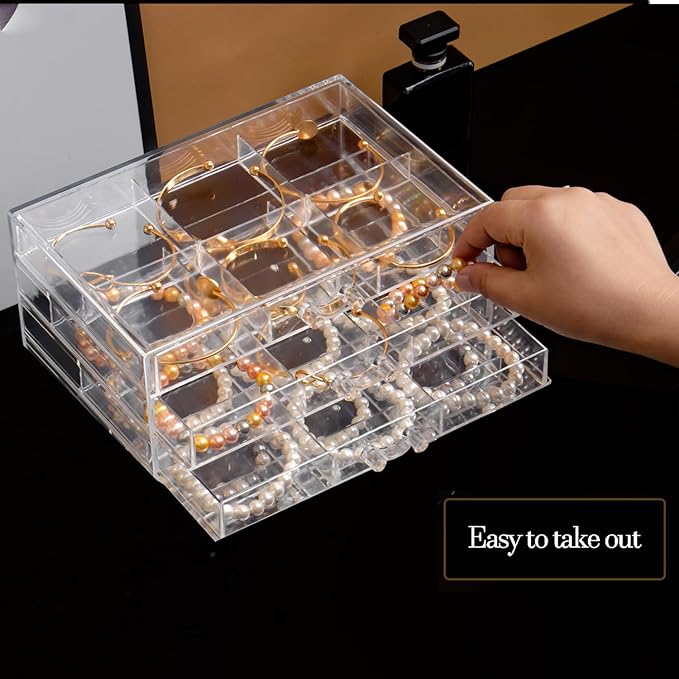 SPAKOWN Earring Organizer, Acrylic Earring Box Large 18 Compartments Jewelry Holder Organizer with 3 Drawers Stackable Earrin