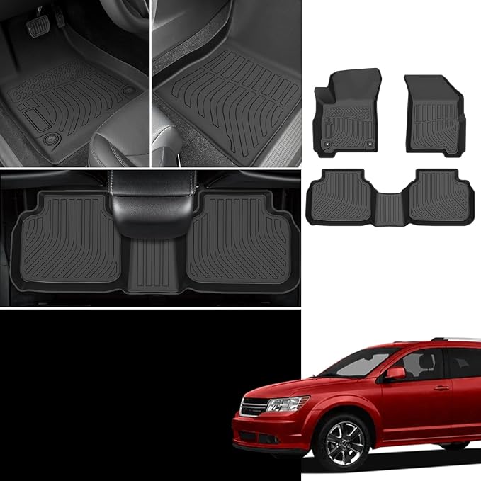 Floor Mats for Dodge Journey 2011 2012 2013 2014-2016 2017 2018 2019 2020, TPE 2015 Q5 Floor Mats 1st & 2nd Row, TPE Waterproof Summer Winter Non-Slip All Weather Floor Liners Car Accessories