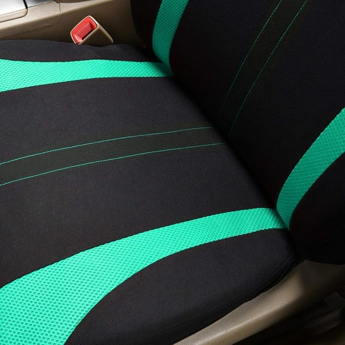 Flying Banner Car Seat Covers 2 Front Seats Mesh Fabric Splicing Polyester Cover Black with Green Color