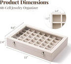 48 Grid Earring Organizer and Storage: Velvet Jewelry Tray with Lid, Jewelry Box for Studs, Earrings, Rings, Necklaces, Dress