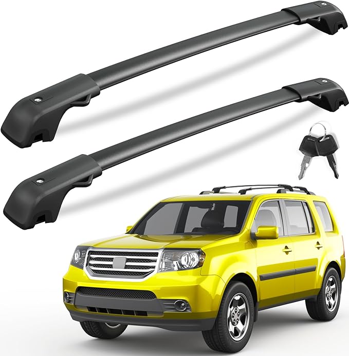 KINGGERI 300LBS Lockable Roof Rack Cross Bars Compatible with Honda Pilot 2009-2015 (with Raised Rails), Aluminum Heavy Duty Crossbar Anti-Theft Metal Lock Key Black Matte Powder Coated Non-Corrosion