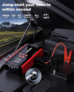 8000A Jump Starter with Air Compressor, 26800mAh Car Battery Jump Starter (All Gas/16.0L Diesel) with 150PSI Auto-Shutoff Tire Inflator, 12V Jump Box with Booster, Jumper Cables, Cigarette Lighter