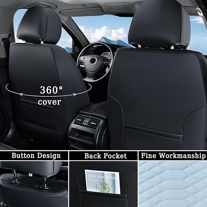 Coverado Seat Covers, Leather Seat Covers for Front Seats, Black and Blue Car Seat Covers, Waterproof Car Seat Protectors, Au