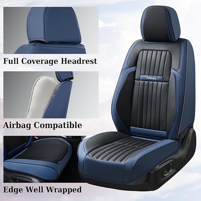 Coverado Car Seat Covers Front, Seat Covers for Cars, Waterproof Car Seat Cushions, 2-Pack Leather Carseat Seat Protectors, U