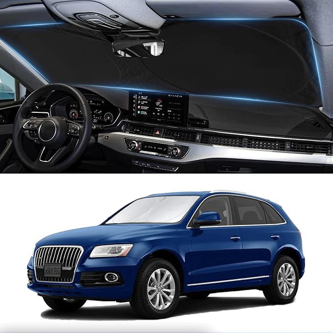 Custom fit Audi Q5 Windshield Sunshade for 2014 2015 2016 2017 Audi Q5/SQ5, Sportback SUV Shades Cover for Windshield Sun Visor Screen Protector 210T Reflective Blocks UV Rays Cool Car Accessories