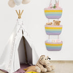 TeoKJ Over the Door Hanging Basket, 3-Tier Woven Cotton Wall-Mounted Storage Organizer Bag Decorative Hanging Nursery Baskets