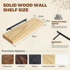 Floating Wall Shelves 24x6.8x1.7 Inch – Solid Wood Rustic Shelves in Natural Wood Finish – Wall Mounted Display Shelf for Bat