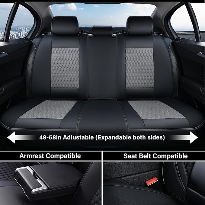 Coverado Car Seat Covers Full Set, Nappa Leather Seat Covers for Car, Waterproof Car Seat Protector with Lumbar Support, Auto