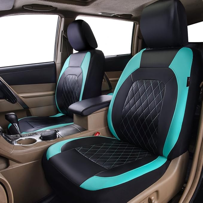 Universal Deluxe Pu Luxury Vinyl Faux Leather Car Seat Covers Full Set, Airbag Compatible, Breathable, Fit for Cars, Trucks, 
