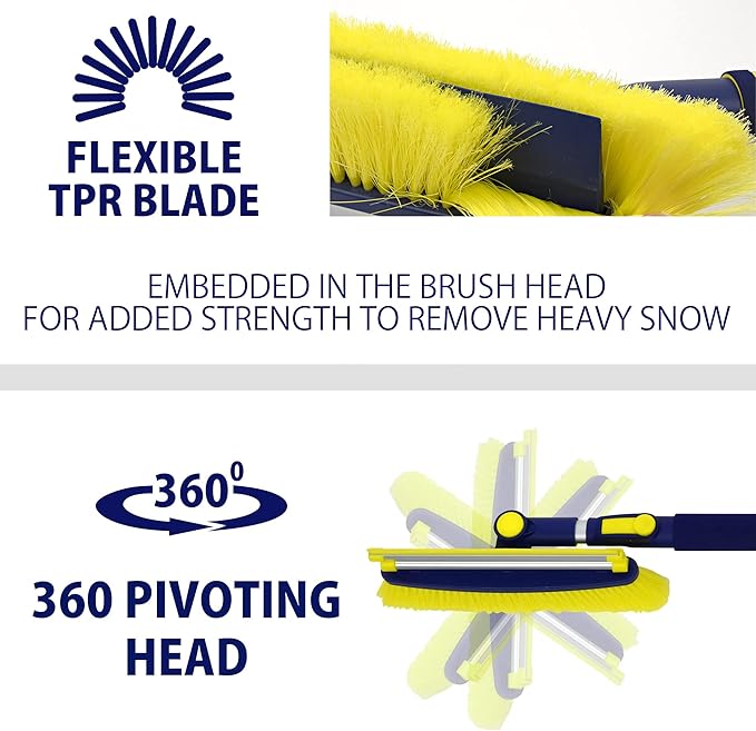 Michelin Snow Brush for Car Windshield (Pack of 2) - Snow and Ice Scraper with 43–63" Extendable Handle, 13" Swivel Head with Squeegee, 5" Heavy Duty Ice Scraper for SUV, Truck, Van, Auto Cleaning