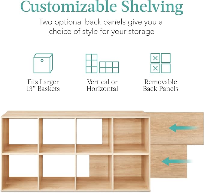 Best Choice Products 8-Cube Storage Organizer, 13.5in Shelf Opening, Bookcase, Display Shelf, Customizable w/ 2 Removable Bac