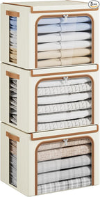 Yecaye Clothes Storage Bins with Metal Frame, Foldable Clothing Storage Bin with Lid, Stackable Oxford Fabric Organizer Box W