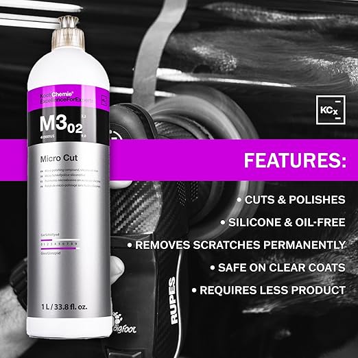 Koch-Chemie - Micro Cut Polishing Compound - Silicone Oil-Free; Permanent Removal of Holograms, Fine Scratches, and Sanding Marks to P3000 Grain Size; High Gloss Finish (1 Liter)
