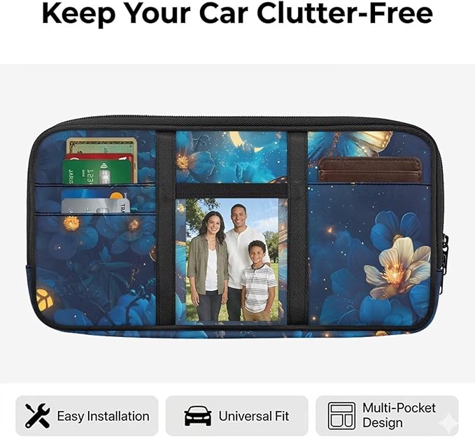 Butterfly Sun Visor Organizer Small Auto Interior Visor Storage Pouch Holder with Zipper Auto Sunshade Organizer Bag, Sunvisor Storage Fashion Car Accessories Fit for AUTO SUV & Truck