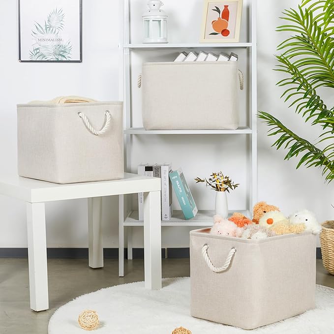Bidtakay Large Storage Baskets for Shelves 3 Pack Fabric Storage Bins for Organizing Linen Collapsible Organizer for Closet-L