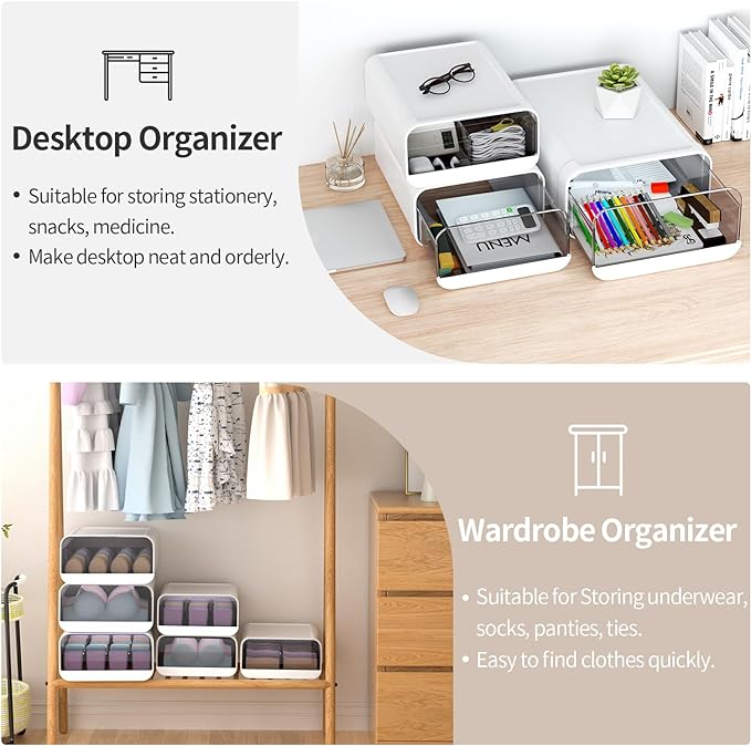 Underwear Organizer Drawer, 1 Cell Plastic Sock Underwear Storage Drawer, Stackable Closet Organizers and Storage Box for Bra