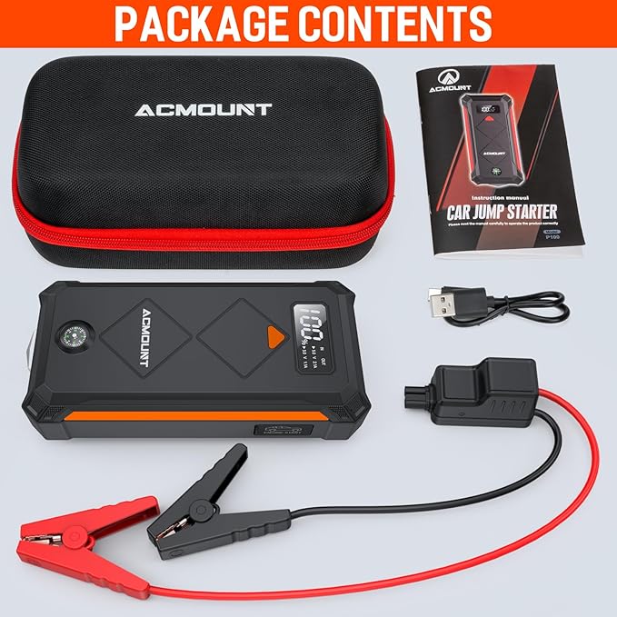 Acmount P110 Car Jump Starter, 6000A Peak Lithium Jump Starter Battery Pack for Up to 10.0L Gas or 8.0L Diesel Engine, Safe
