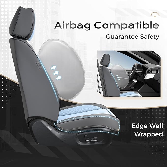Coverado Seat Covers, Car Seat Covers Front Seats, Leather Seat Covers for Cars, Car Seat Protector Waterproof, Gray Car Seat