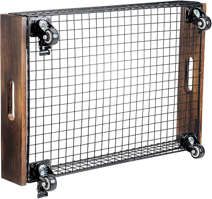 MyGift 24" Under Bed Storage Drawer Cart – Rolling Underbed Organizer Bin with Metal Wire Basket, Rustic Burnt Wood Sides, Ma